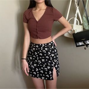 Brown crop top. Floral skirt